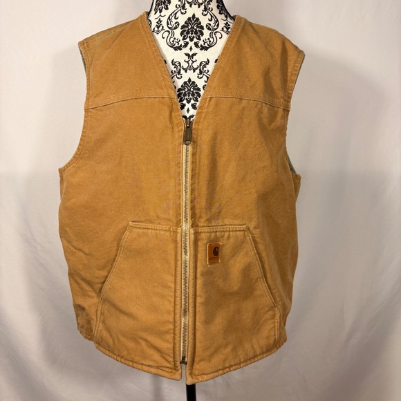 Carhartt VTG V26 CML Mens XL Sandstone Duck Sherpa Lined Vest Brown Workwear